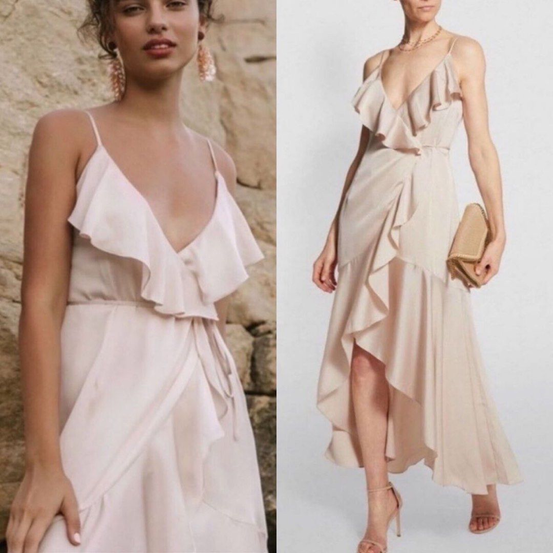 Beige Long Dress Shona Joy (Category: Evening dresses & gowns) located in Davao. Submitted by micahcm (Listing ID 1374941985, Image 1). Description: Perfect for weddings or evening events. Can fit up to medium since this is wrap around.