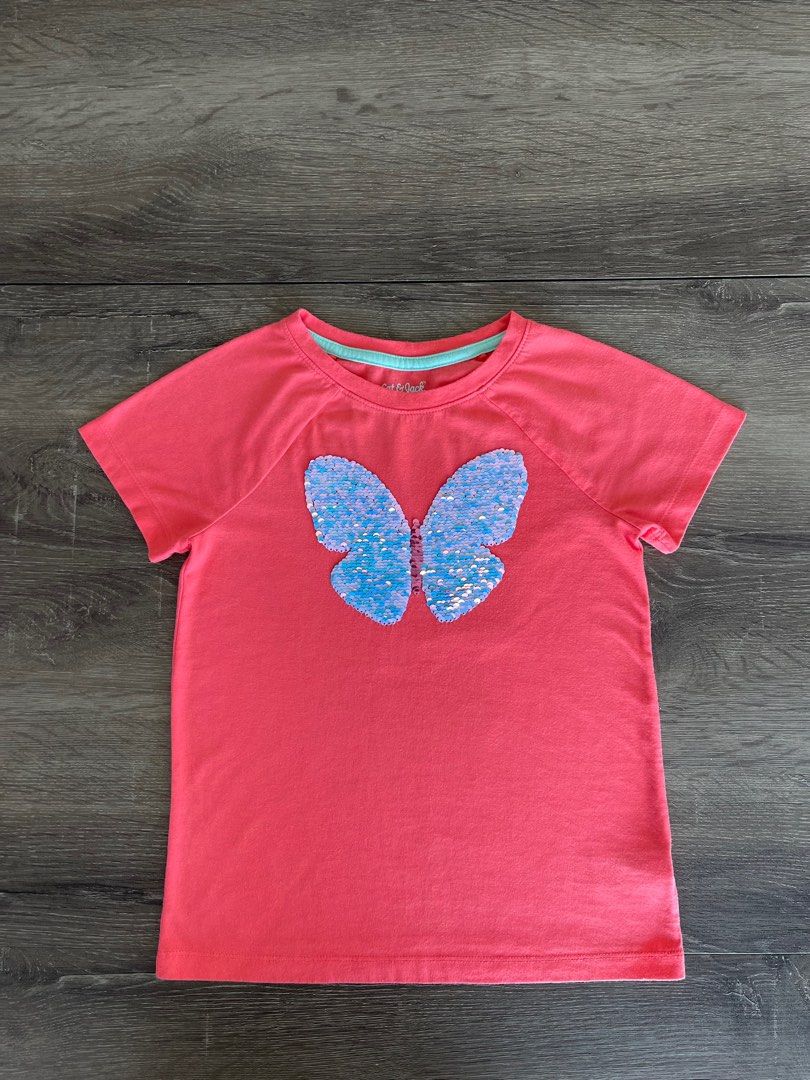 Cat & Jack Girls Flip Sequin Butterfly Short Sleeve T-Shirt - Size: M(7-8) - Colour: Coral M: (Category: Babies & Kids Fashion) located in Singapore. Submitted by fusillibucati (Listing ID 1375022958, Image 3). Description: .