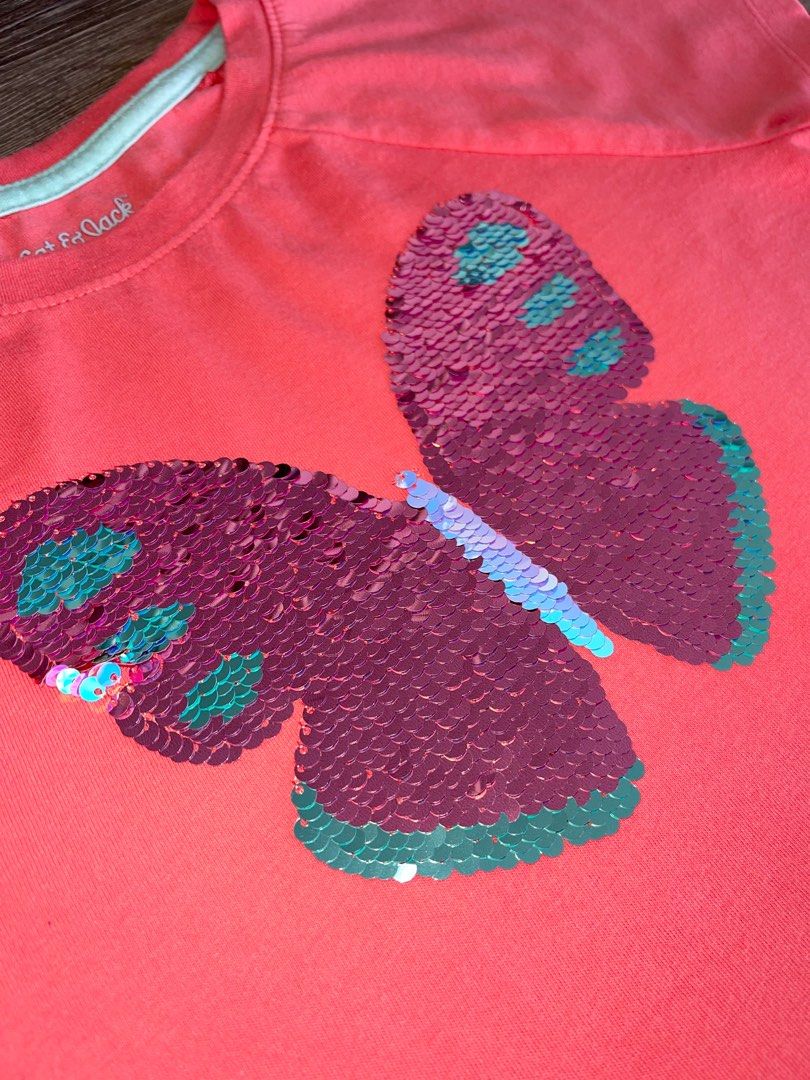 Cat & Jack Girls Flip Sequin Butterfly Short Sleeve T-Shirt - Size: M(7-8) - Colour: Coral M: (Category: Babies & Kids Fashion) located in Singapore. Submitted by fusillibucati (Listing ID 1375022958, Image 2). Description: .