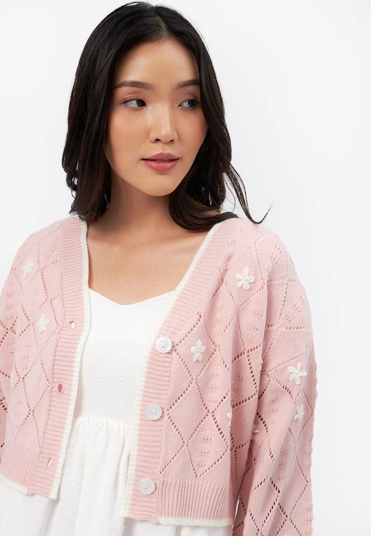 Colorbox Embroidered Long Sleeve Knit Cardigan