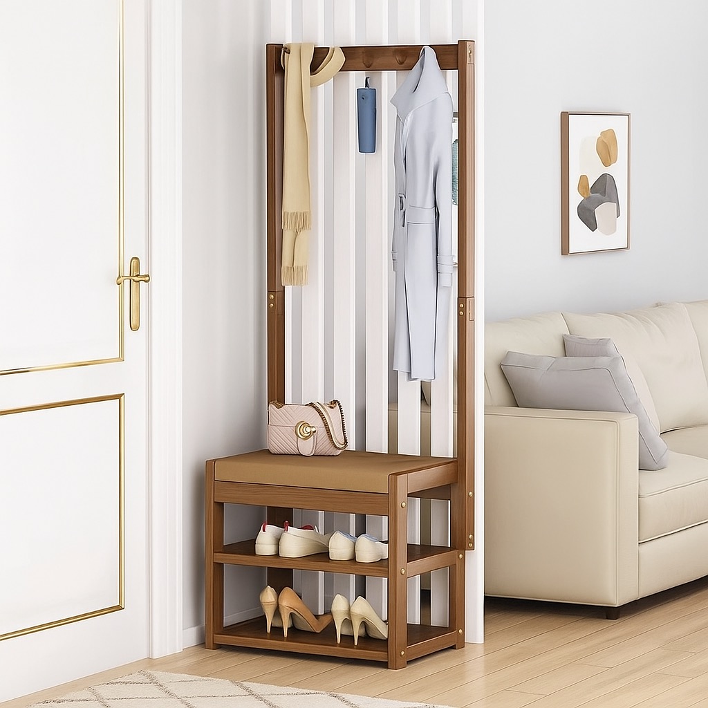 Hallway Shoe Bench | Entryway Coat Rack Bench | Wooden Frame Shoe Rack ...