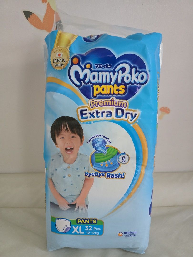 Mamypoko extra dry pants xl (Category: Diapers & Baby Wipes) located in Singapore. Submitted by luvsoeun (Listing ID 1374980398, Image 1). Description: Opened pack for free. Left 28 pieces out of the 32 pieces. Self collect at my block.