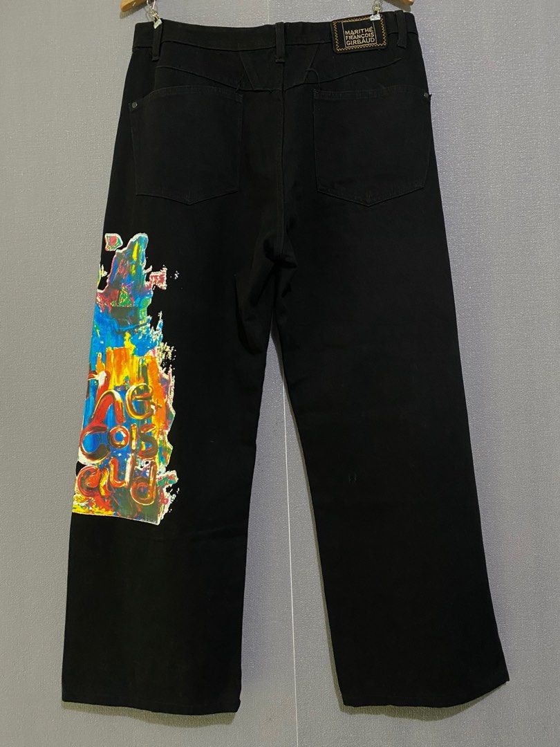 Marithe Francois Girbaud High-Rise Graphic Black Pants (Category: Jeans) located in Antipolo. Submitted by mogulcollective (Listing ID 1375044867, Image 2). Description: Marithe Francois Girbaud High-Rise Graphic Black Jeans Excellent Condition Authentic Size 34M on tag Waist - 34-35 Length - 40 Leg Opening - 10 .