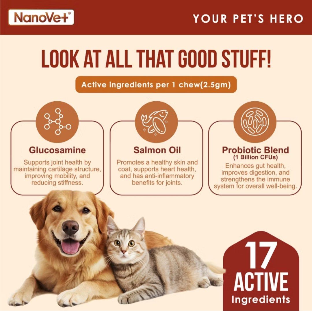 NanoVet Multivitamin For Dogs & Cats (Category: Pet Food) located in Singapore. Submitted by 4424wkkcjn (Listing ID 1375031515, Image 2). Description: Selling away as cat does not like it, used only 5 chews. There’s at least 40 chews left. Retail Price: $21.79 Selling Price: $18 Can nego.