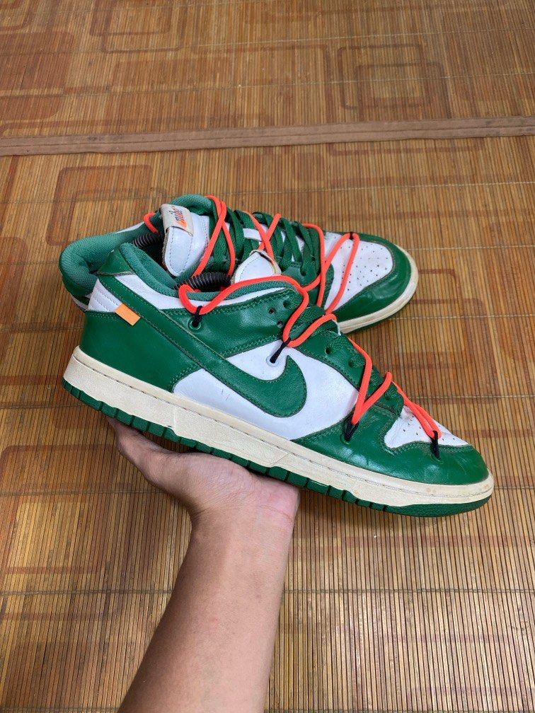 SB DUNK LOW X OFF WHITE PINE GREEN, Fesyen Pria, Sepatu Sneakers