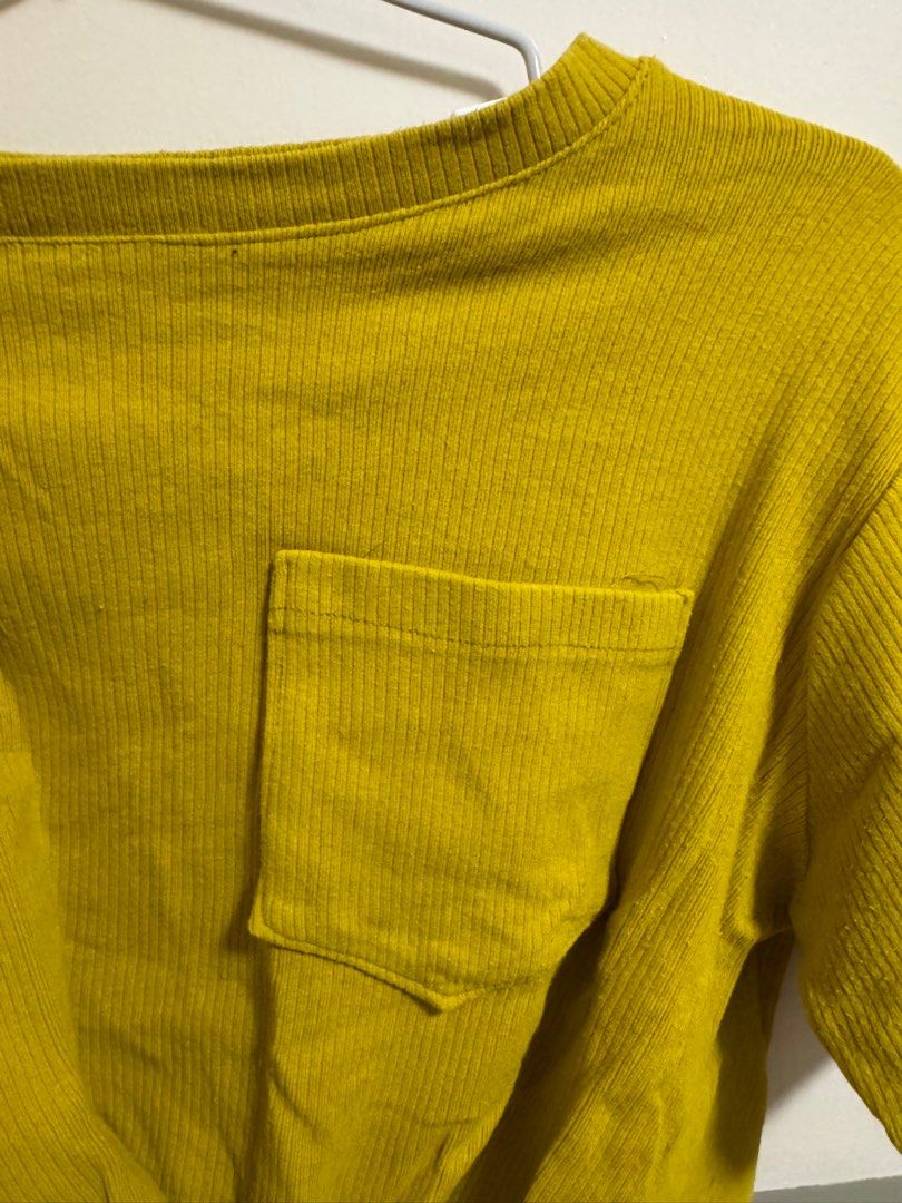 S-M Mustard Yellow Crop Top (Category: Shirts) located in Manila. Submitted by mjcdeclutters (Listing ID 1375023592, Image 2). Description: Tie is built-in Cropped Medyo heavy fabric Fabric is stretchy Fits S-M More mustard than bright yellow Payment via GCash/Bank transfer Shipping c/o Buyer Preferred for buyer to book the courier so you can choose and track easily. Easy kausap, message anytime. ✨.