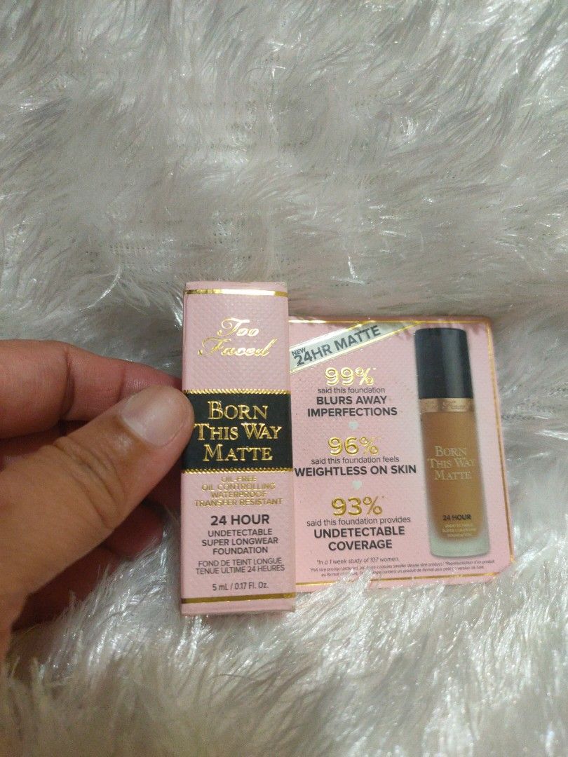 Too Faced Born This Way 24 Hrs Matte (Category: Makeup) located in Makati City. Submitted by pinaypreneur (Listing ID 1375003857, Image 1). Description: From USA, authentic. Oil-Free; Oil Controlling; Water Proof; Transfer Resistant Swatched only to test but color (warm sand) too dark for my daughter's skin..