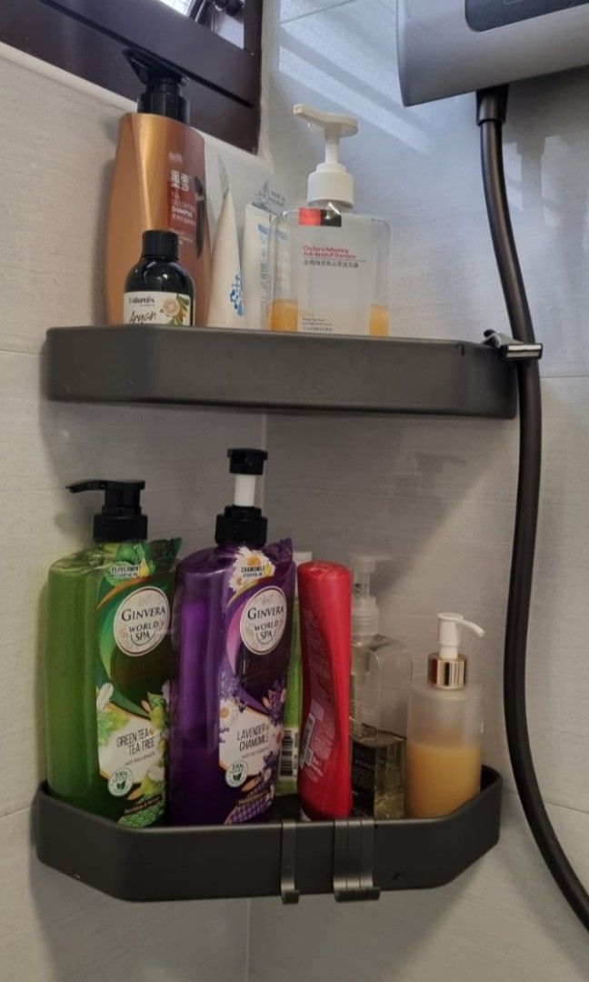 Triangular Shampoo Rack (Category: Bathroom & Kitchen Fixtures) located in Singapore. Submitted by eggtatkong (Listing ID 1374970258, Image 2). Description: Bought the wrong size 9" x 9" (24 cm x 24 cm) Triangle Shape Shampoo Rack.