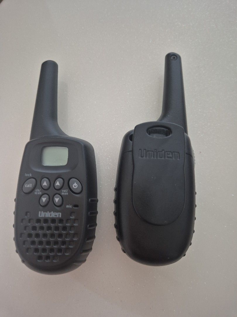Uniden Model: GMR1938-2 (Category: Walkie-Talkie) located in Singapore. Submitted by epinkys16 (Listing ID 1374969588, Image 2). Description: Uniden GMR1938-2 two-way radio has a range of up to 19 kilometers (approximately 11.8 miles). However, the actual range can vary depending on terrain and environmental conditions. In urban areas, the range is typically shorter due to obstructions like buildings and trees. The range may be extended in flat, 