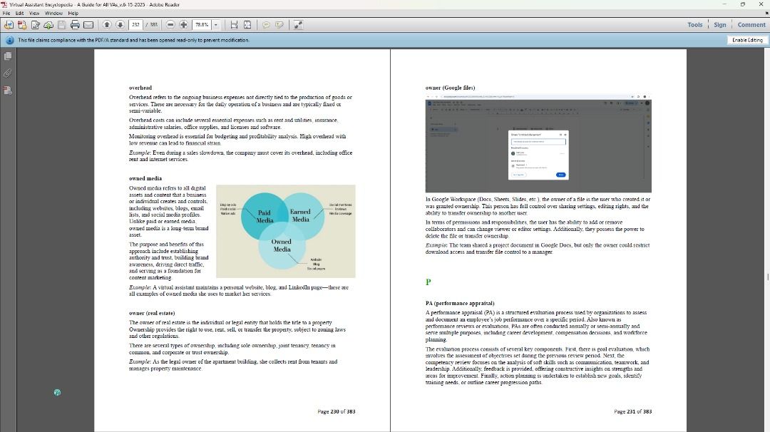 Virtual Assistant Encyclopedia: A Guide for All VAs_v.6-15-2025 (Category: Textbooks) located in Orion. Submitted by carlacarmi40804 (Listing ID 1374979147, Image 3). Description: Virtual Assistant Encyclopedia: A Guide for All VAs is your ultimate reference for the language, tools, and tasks every VA needs to know. Whether you're just starting out or you're a seasoned professional, this encyclopedia helps you understand client instructions, soft