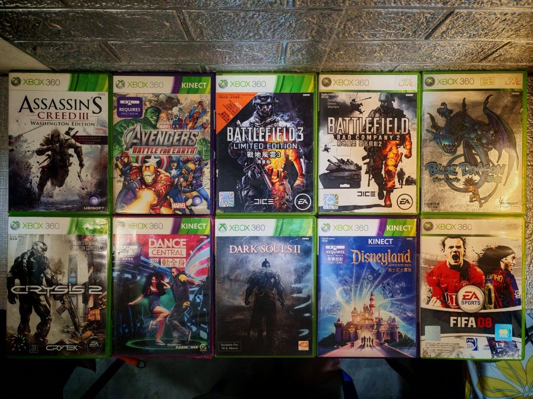XBOX 360 GAMES / COLLECTION JAPAN (Category: Xbox) located in Santa Rosa. Submitted by tristanmunoz (Listing ID 1375061326, Image 3). Description: FOR SALE XBOX 360 GAMES MAKE READING A HABIT JAPAN REGION DISCS 💿 (NTSC-J) COMMON TO RARE COPIES Assassin's Creed 3 Washington Edition - 500 Avengers Battle for Earth - 500 Battlefield 3 Limited Edition - 600 Battlefield Bad Company 2 - 450 Blue Dragon - 2500 Crysis 2 - 400 Dance Central - 500 Dark So