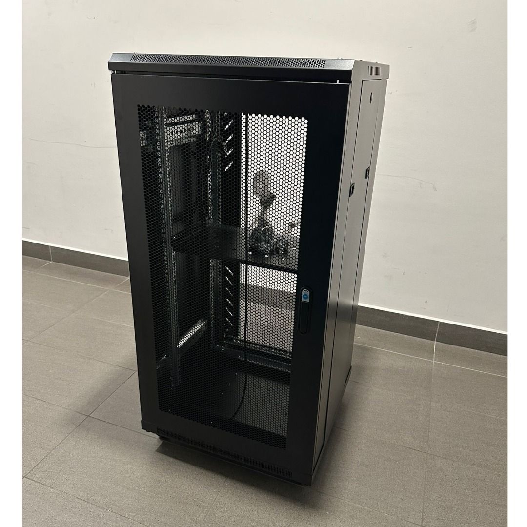 22U SPEEDSMOUNT Server AV Mobile Rack Locking honey-comb Door(Cam lock),Removable Side Panels (Category: Other Accessories) located in Singapore. Submitted by tvmountsg.com (Listing ID 1375193571, Image 1). Description: 22U:Steel 1.0mm, pole 1.8mm/Metal mesh front door/back door Size1:120x60x45 cm(H xW xD),126cm with wheels SGD359. Size2:120x60x60 cm(H xW xD),126cm with wheels SGD399. Delivery add $30 for above 2 sizes Size 3:120x60x80cm(H xW xD)