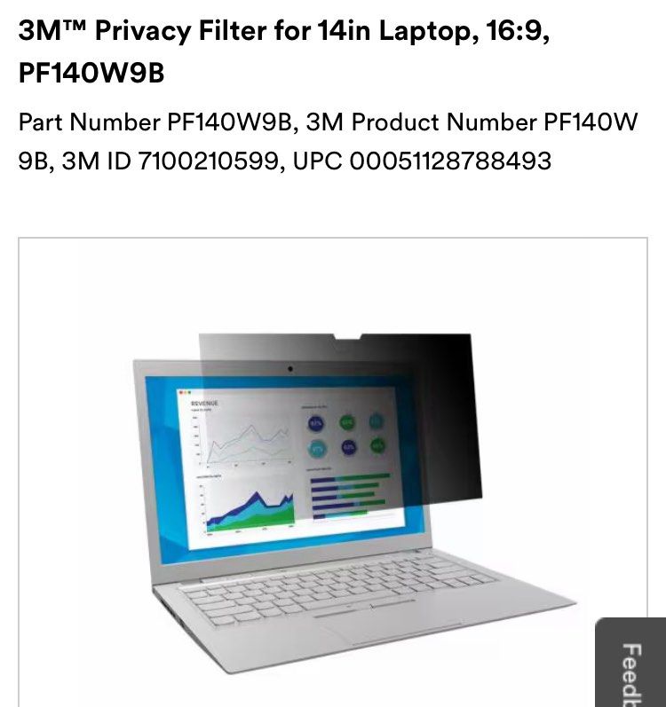 Authentic 3M™ Privacy Filter for 14in Laptop, 16:9, PF140W9B63073563585921111