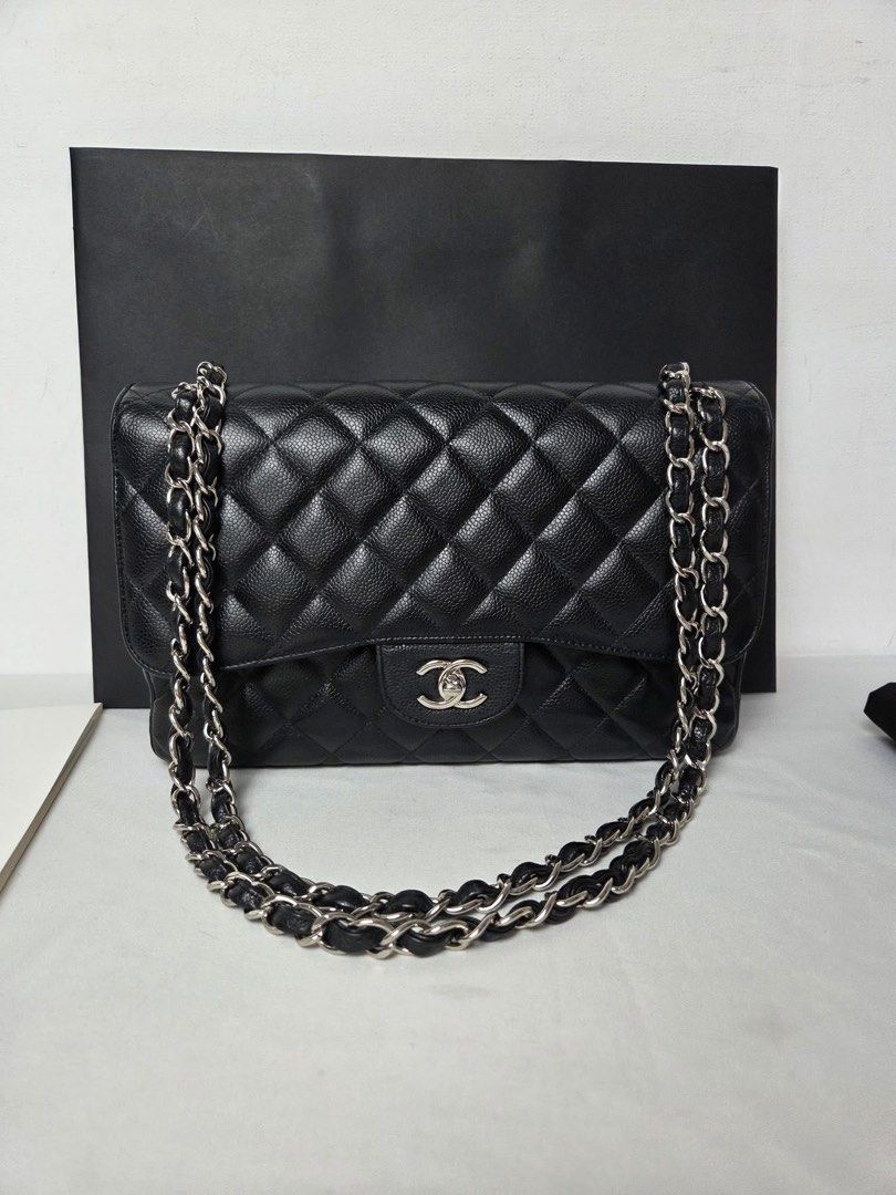 Authentic Chanel Classic Jumbo Caviar SHW (Category: Luxury Bags & Wallets) located in Quezon City. Submitted by jhaediah (Listing ID 1375234407, Image 1). Description: classic jumbo caviar black Good condition series 17 dubble flap good deal free pabitbit korea.
