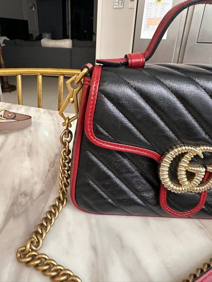 Authentic Gucci Marmont Mini Top Handle (Category: Luxury Bags & Wallets) located in Quezon City. Submitted by jhaediah (Listing ID 1375271723, Image 2). Description: Mini size Good condition With card and provided dustbag only free pabitbit korea .