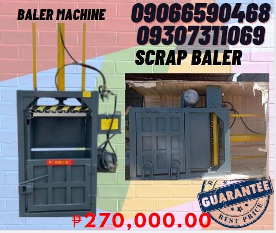 (Baler Machine) for sale 30 tonner garbage pressing machine (Category: Construction Tools & Equipment) located in Caloocan City. Submitted by rochelleflores356-82603 (Listing ID 1375092574, Image 2). Description: (Baler Machine) for sale 30 tonner garbage pressing machine PHP331,220.00 Chamber Size: 100*60*80cm Power: 11kw Cylinder: 140 Stroke: 110cm Weight: 700kg Bales: 6-8 Bales / h Bale Weight (200kg): For Cartons, Papers and Clothe Bale Weigh
