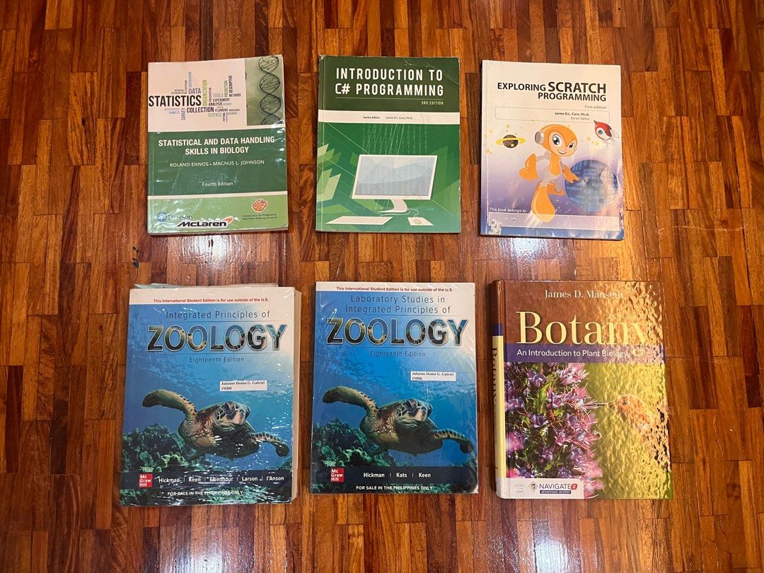 Biology + Programming Books (Category: Textbooks) located in Manila. Submitted by jggaaa.fy (Listing ID 1375200287, Image 2). Description: Hello, selling my programming + biology books Scratch Programming - 300 pesos Introduction to C# Programming - 300 Statistical and Data Handling Skills in Biology - 400 Integrated Principles of Zoology (Lecture ans Laboratory) - 600 each (1,000 if get both) Botany: Introduction to Plant Biology (hardbound) - 1