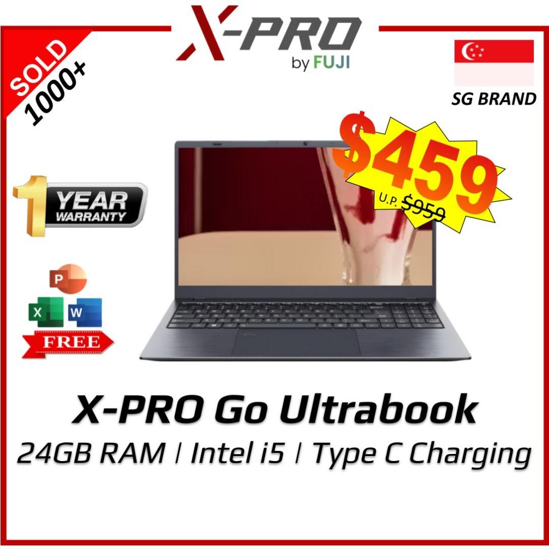 "Brand New XPro Go 15.6"" Intel i5 Laptop - Ultra Lightweight Design - Win 11 + Free MS Office - Best Seller - Up to 512GB SSD + 24GB RAM - Free Standard Shipping! - Type C Charging - Slim Design (Category: Laptops & Notebooks) located in Singapore. Submitted by buyatfuji (Listing ID 1375118127, Image 1). Description: "🚀𝐗-𝐏𝐑𝐎 𝐆𝐨 𝐔𝐥𝐭𝐫𝐚𝐛𝐨𝐨𝐤 -15.6 Inch - FHD IPS Display - Intel® Core™ i5-5200U Processor - 16GB / 20GB / 24GB RAM (DDR4