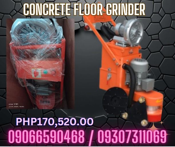 (concrete) Floor Grinder Machine concrete plain grinder (Category: Construction Tools & Equipment) located in Cebu City. Submitted by ultimateni42771 (Listing ID 1375138673, Image 1). Description: 🔵 Weight: 130 KGS 286 LBS 🔵 Voltage: 220V, Single Phase 🔵 Power: 3 KW 4 HP 🔵 Levelling Depth: 1-3 mm 0.25-0.76 in 🔵 Cleaning Path: 380 mm 96.4 in 🔵 Dust Collection Power: 0.75 KW 1 HP 🔵 Dust Collection Capacity: 17 L 3.74 Gal 🔵 Dust Collection P