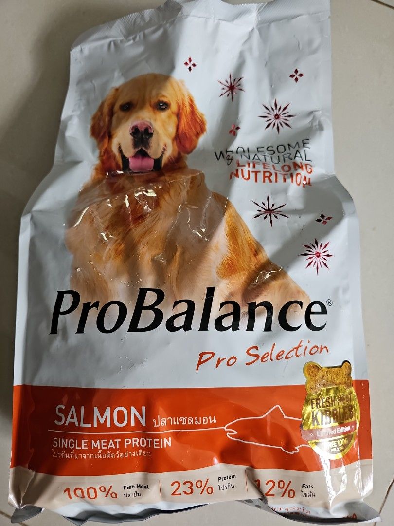 Dog food (Category: Pet Food) located in Singapore. Submitted by ansel688 (Listing ID 1375137889, Image 1). Description: Brand new ProBalance Salmon Dog Food 3kg.