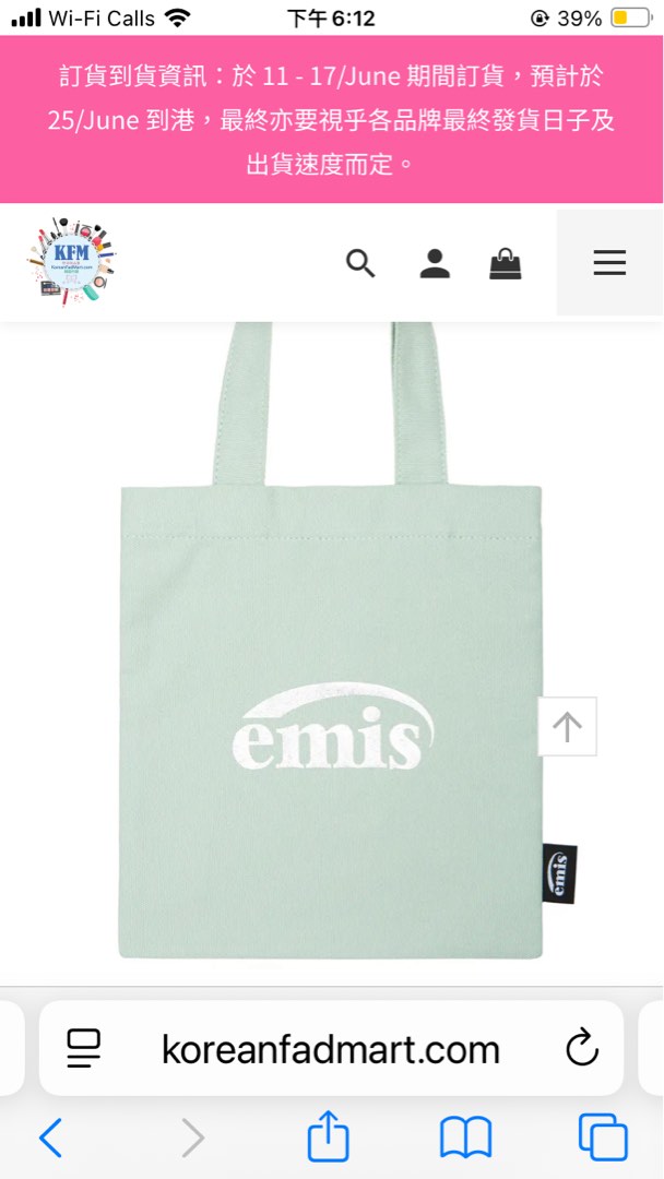 emis SILVER LOGO MINI ECO BAG - MINT, 名牌, 手袋及銀包
