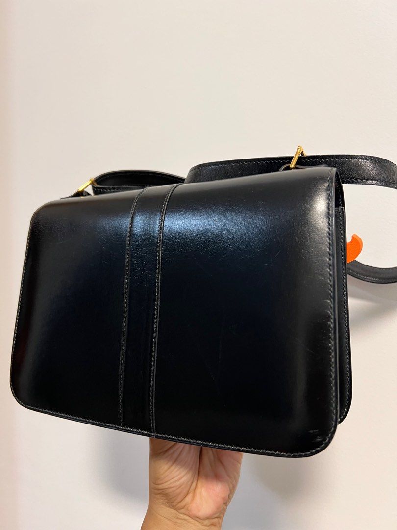 Vintage Hermes sologne shoulder bag (Category: Bags & Wallets) located in Singapore. Submitted by nyaxxi (Listing ID 1375157972, Image 3). Description: Vintage hermes sologne shoulder bag in black. Box leather. Stamp J (1980). Purchased from Nee Vintage. There are signs of usage, few scratches and dents from the front flap buckle (pic 5). However, the bag itself is In great condition considering it is from 1980. Very rare bag, especially in black