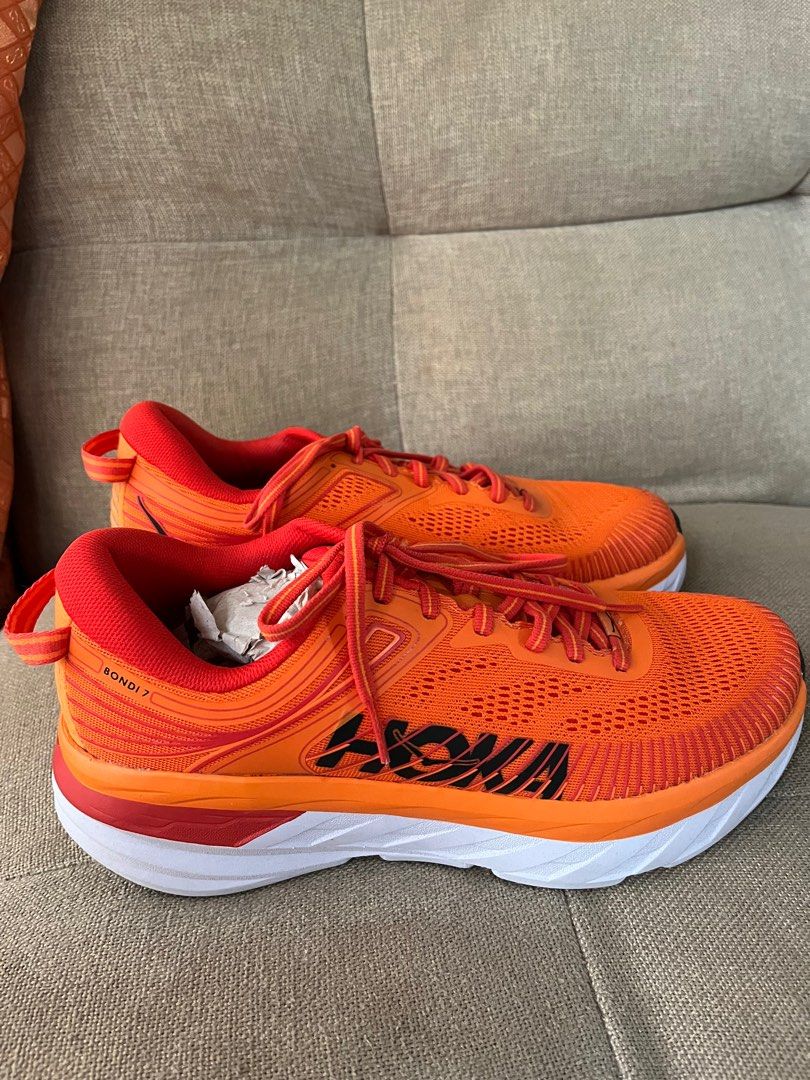 Hoka Bondi 7 (Category: Sneakers) located in Quezon City. Submitted by docmdeclutters (Listing ID 1375216656, Image 1). Description: Hoka Bondi 7 Persimmon Orange Brandnew/ Never been used Original price 9-10k Perfect for running/work out shoes.