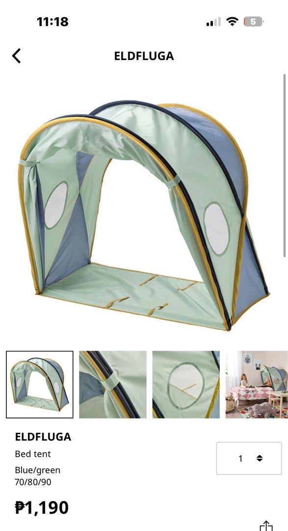 IKEA ELDFLUGA CHILDREN's TENT (Category: Children's Beds) located in Quezon City. Submitted by kdp_2021 (Listing ID 1375239864, Image 1). Description: Like new Children's tent Bought from Ikea MOA last year Lightly used Outgrown by toddler .