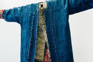 Japanese brand Leh indigo long coat62978591403522115