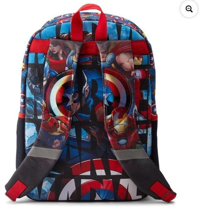 Marvel Universe Avengers Boy's 17" Backpack, Blue (Category: Backpacks) located in Compostela. Submitted by usitems (Listing ID 1375254560, Image 2). Description: This Marvel Universe Avengers backpack is the perfect accessory for any young fan. With a blue and red color scheme and University theme, it's both stylish and practical. The bag measures 17 inches in height, 12 inches in width, and 5 inches in depth, making it a great option for boys. 