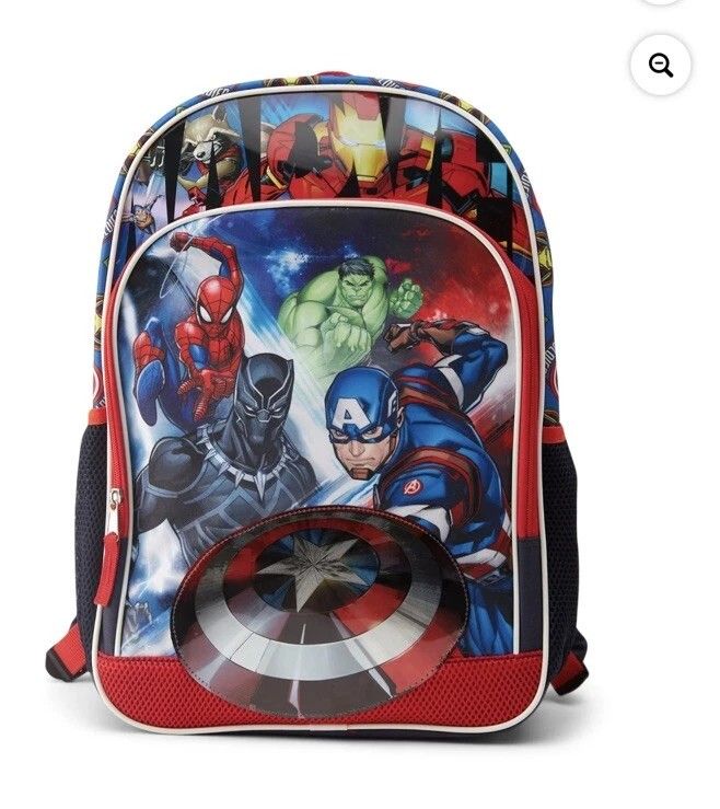 Marvel Universe Avengers Boy's 17" Backpack, Blue (Category: Backpacks) located in Compostela. Submitted by usitems (Listing ID 1375254560, Image 1). Description: This Marvel Universe Avengers backpack is the perfect accessory for any young fan. With a blue and red color scheme and University theme, it's both stylish and practical. The bag measures 17 inches in height, 12 inches in width, and 5 inches in depth, making it a great option for boys. 