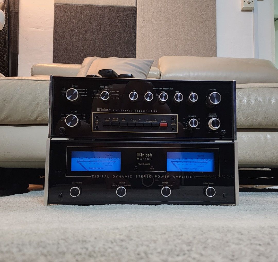 Mcintosh c32 Preamplifier/ mc7150 power amplifier (Category: Soundbars, Speakers & Amplifiers) located in Singapore. Submitted by ourpuggy (Listing ID 1375105084, Image 1). Description: both items in beautiful condition, all new led, detachable iec socket, 230v. asking price for both purchases only. please refer to my other listing for individual purchases. God bless.