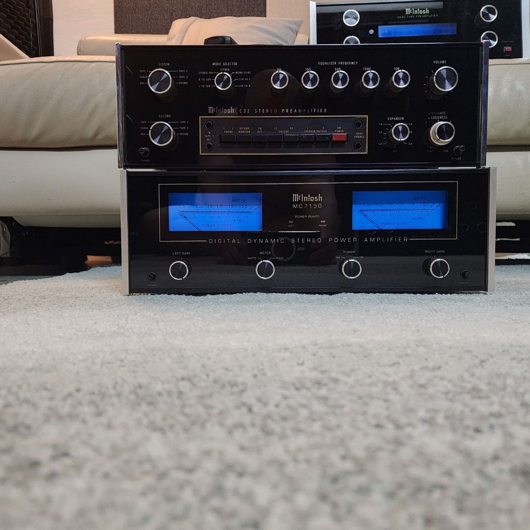 Mcintosh c32 Preamplifier/ mc7150 power amplifier (Category: Soundbars, Speakers & Amplifiers) located in Singapore. Submitted by ourpuggy (Listing ID 1375105084, Image 2). Description: both items in beautiful condition, all new led, detachable iec socket, 230v. asking price for both purchases only. please refer to my other listing for individual purchases. God bless.