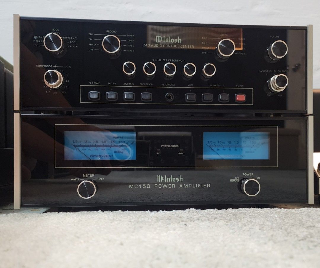 Mcintosh c40 preamplifier/ mc150 power amplifier (Category: Soundbars, Speakers & Amplifiers) located in Singapore. Submitted by ourpuggy (Listing ID 1375106111, Image 1). Description: both items in awesome condition, all new led,230v,detachable power cord. asking price for both purchases only. please refer to my other listing for individual purchases. God bless.