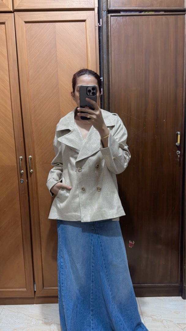 Merk Paul&Joe coat blazer oversize warna gold mewah bahan tweed halus ...