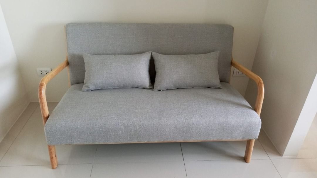 Minimalist wood sofa (Category: Sofas) located in Manila. Submitted by kaden_chicvista (Listing ID 1375170129, Image 1). Description: Comfy design, its reclined so it will give you more comfort while sitting .the design is minimalist available in natural wood and walnut color. the cushion cover can be custumize Made of Solid Thailan Ruber wood and firm cushion Get Qoute now! Size/s: 65cm（25in）* 75cm（29in）* H74cm（29in) 131cm（51in）* 75cm（29in）* H74