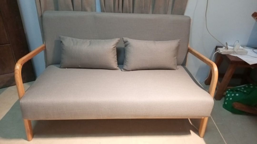 Minimalist wood sofa (Category: Sofas) located in Manila. Submitted by kaden_chicvista (Listing ID 1375170129, Image 2). Description: Comfy design, its reclined so it will give you more comfort while sitting .the design is minimalist available in natural wood and walnut color. the cushion cover can be custumize Made of Solid Thailan Ruber wood and firm cushion Get Qoute now! Size/s: 65cm（25in）* 75cm（29in）* H74cm（29in) 131cm（51in）* 75cm（29in）* H74