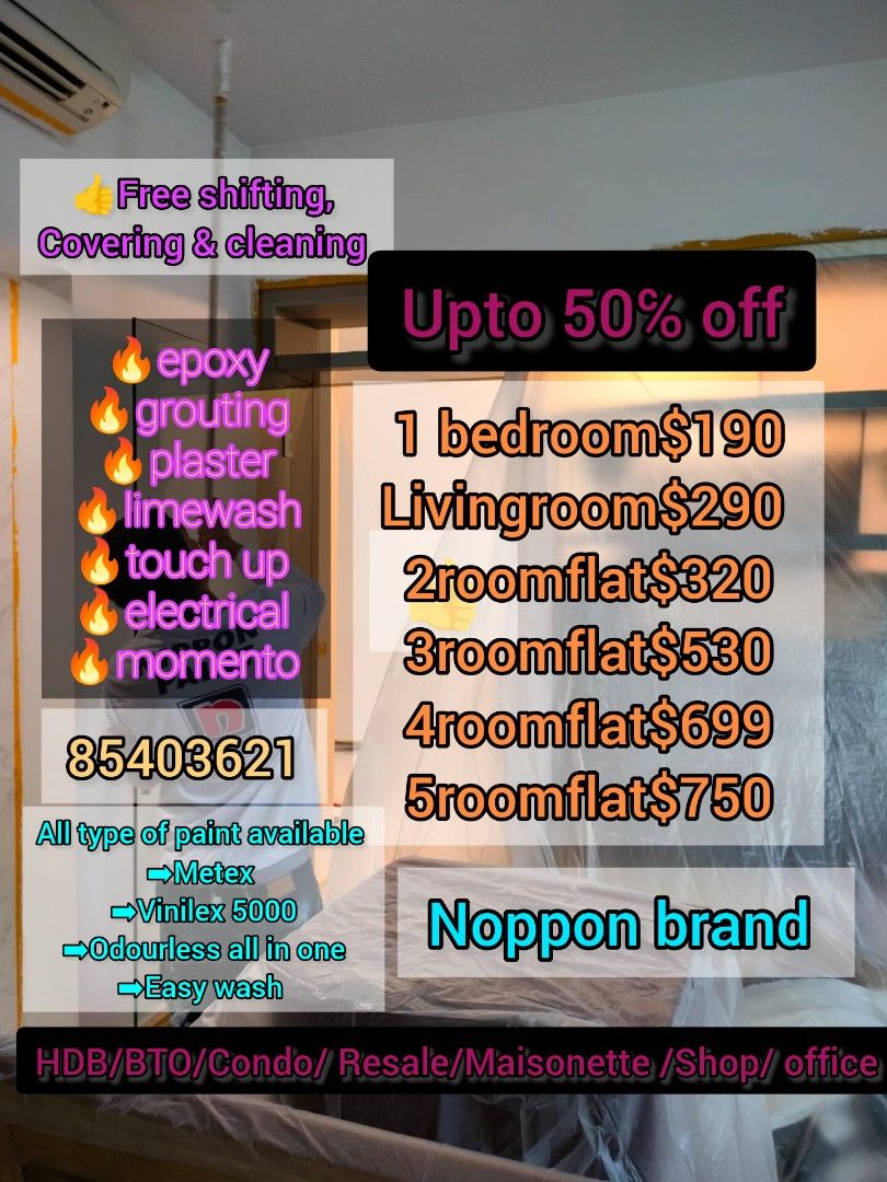 Up to 50% off, Cheapest painting service. Hdb/bto/condo/rental/maisonette.62863115472641114