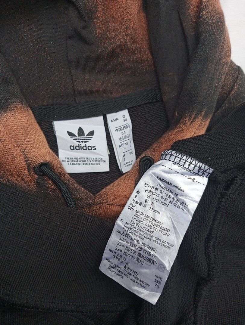 Adidas bleach dye hoodie (Category: Coats, Jackets and Outerwear) located in Pili. Submitted by purestuffph (Listing ID 1375405724, Image 3). Description: Adidas d.i.y bleach dye hoodie size: small/34 (Med to Large women's) width: 22 length: 24 9.5+/10 condition no issue 450 + shipping fee.