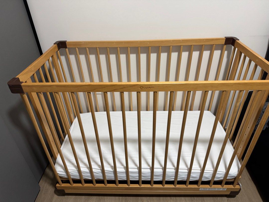 Beblum Lavo 5 cot (Category: Cots & Cribs) located in Singapore. Submitted by jayyink (Listing ID 1375428697, Image 1). Description: Child outgrew the cot. Used with care with bumper on thus very minimal flaws as seen from the photos, almost like new. Not selling with bumper as bumper is well-used already, but can be included too if you want. Comes with original oekotex bedding mattress , will throw in 2 sets of Beblum Tencel Waterproof Baby Cot 