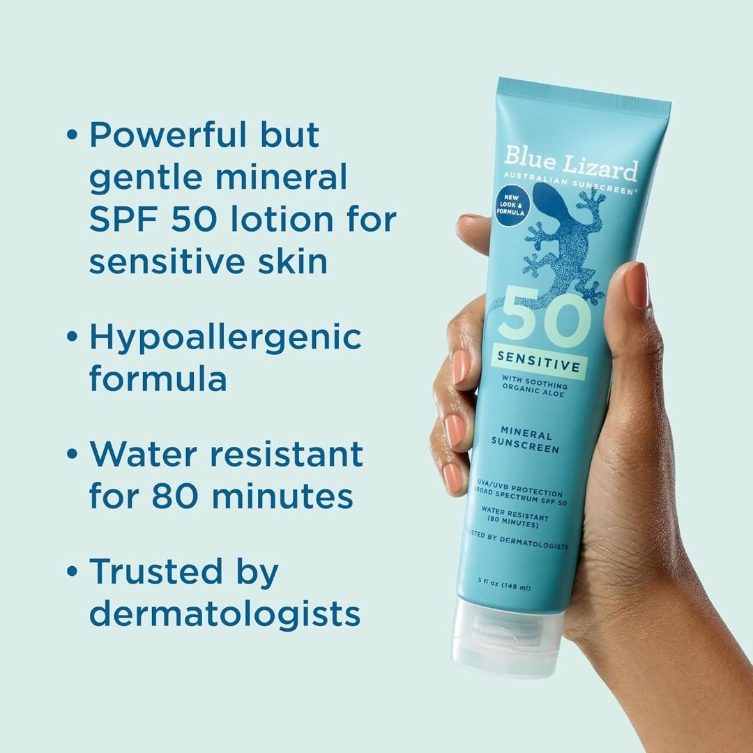 BLUE LIZARD Sensitive Mineral Sunscreen SPF 50+ Water Resistant Broad Spectrum Smart Cap 5 fl oz (Category: Body Care) located in San Juan City. Submitted by princessshyph (Listing ID 1268388885, Image 3). Description: Dermatologist recommended broad spectrum UVA/UVB SPF 50+ - Mineral active Zinc Oxide provides broad spectrum protection Rubs in smooth and dries clear for sheer mineral sun protection Protects against aging - Prevents signs of agin