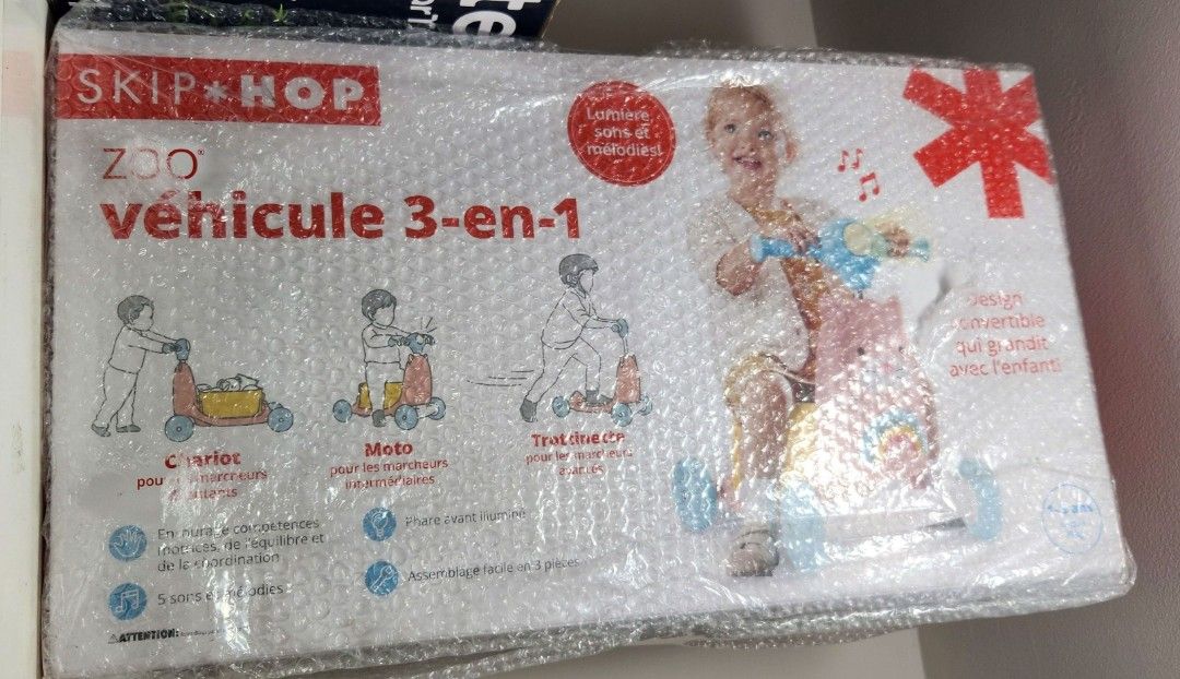 BNIB Skip Hop Zoo Ride On 3 in 1 Scooter - Cat (Category: Infant Playtime) located in Singapore. Submitted by bearlovestoeat (Listing ID 1375440746, Image 2). Description: brand new in box and bubble wrapped (see 2nd pic) Ages 12m+ (1-4yrs) Three ways to play: walk, ride and scoot Grow-with-me features encourage motor skills development, balance and coordination Stage 1: Walker/wagon mode captivates early walkers when learning to walk and allows 