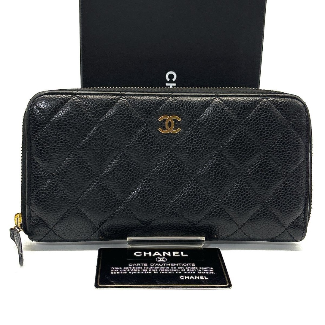 CHANEL Chanel long wallet, caviar skin, matelasse, Coco mark, gold logo ...