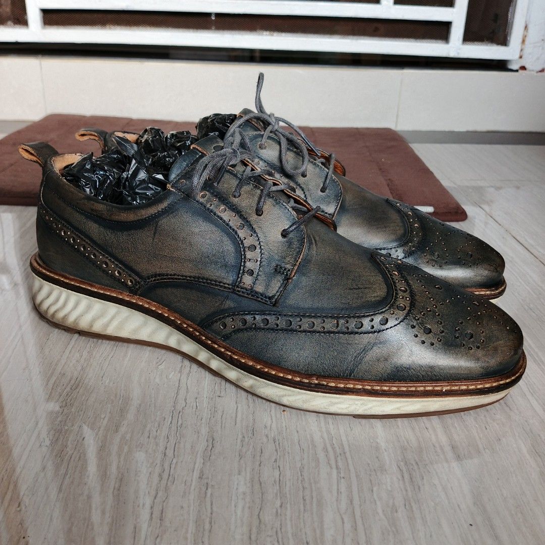 ECCO Hybrid Mens Wingtip Brogue Oxford Dress Shoes Distressed