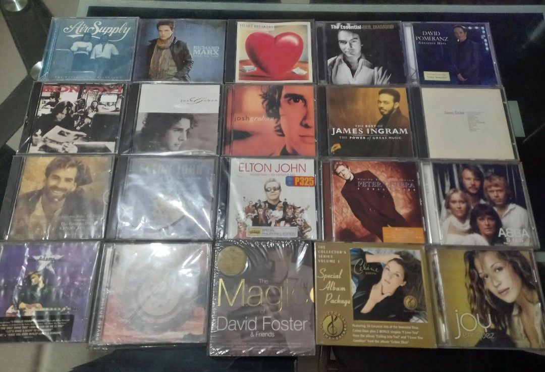 Foreign CDs Old & New Timeless Collection 4 Sale!!! (Category: CDs & DVDs) located in Bacoor. Submitted by click2_mac (Listing ID 1375349344, Image 1). Description: 4 Sale!!! Old & New Collection Foreign Artists/OST CDs SOLD: 1. RICHARD MARX 2. KENNY LOGGINS 3. MOULIN ROUGE OST 4. Barbra Streisand 1 CD 5. Joy Enriquez 6. Burlesque OST 7. Wicked OST 8. Celine Dion CEV1 200 and Up Depending on Artist/Rarity/Conditions Prices vary....