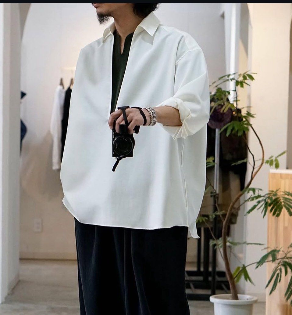 Graphpaper Wool Cupro Skipper Shirt, 他的時尚, 上衣與西裝, 襯衫在