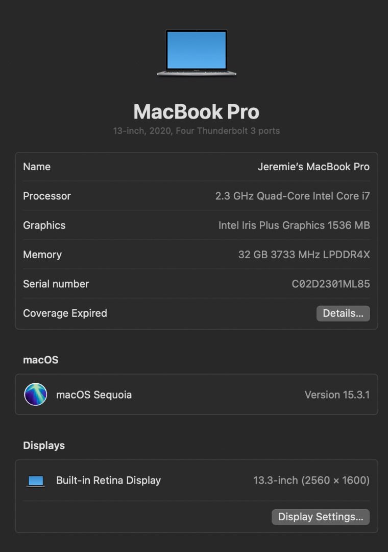 Top Specs 13-inch MacBook Pro (32GB RAM/ 512GB SSD) (Category: Laptops & Notebooks) located in Manila. Submitted by safeturtle93 (Listing ID 1375456975, Image 2). Description: Original box Original charger and cable Very clean and dent-free Purchased from US Original price is 2,398 USD (131,890 PHP) Selling for only 70,000 PHP (negotiable as long as the buyer will take good care of the unit) Meetup only around Kawit or Pasay area. Instapay bank t