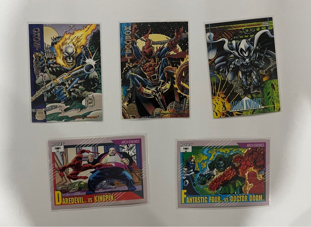 Marvel Comic Book Cards (Category: Raw Singles) located in Rizal. Submitted by redd276 (Listing ID 1375301080, Image 1). Description: Marvel Collectible Cards - Sold at Php 50 each Cards: - Ghost Rider - Hobgoblin - Moon Knight - Daredevil vs Kingpin - Fantastic Four vs Doctor Doom Get all for PhP 200!.
