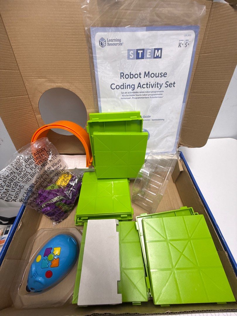 Robot Mouse Coding Activity Set (Category: Educational & Learning Toys) located in Singapore. Submitted by coffeencream (Listing ID 1375346844, Image 2). Description: Batteries leaked but I have cleaned the battery compartment. Mouse is not working however, all items are in very new condition. If you hv an existing set, you can use them to expand your set. Otherwise, can use it for pretend play for your kiddo. .