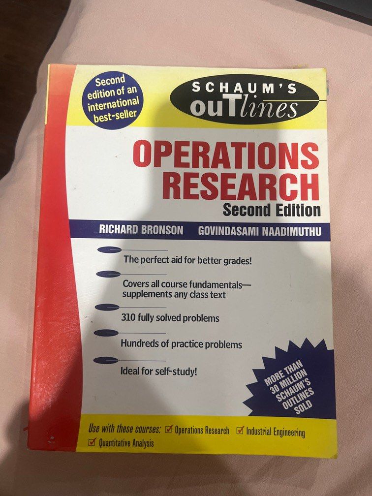 Schaum’s Operations Research 2nd Edition (Category: Textbooks) located in Quezon City. Submitted by threadbareph (Listing ID 1375395798, Image 1). Description: 🤍 used in college, no writings inside, pages in tact 🤍 cover with slight fading and tear in the lower part of spine.